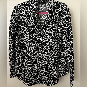 Jones New York Animal Print Button Down Blouse Size XL Black and White